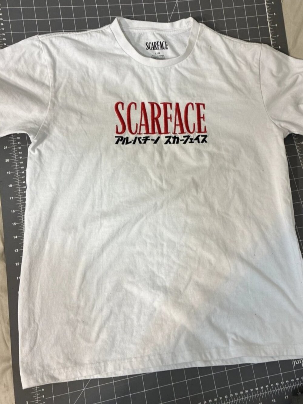 Scarface Al Pacino Japanese Photo White T-Shirt Men's L NWT Tony Montana